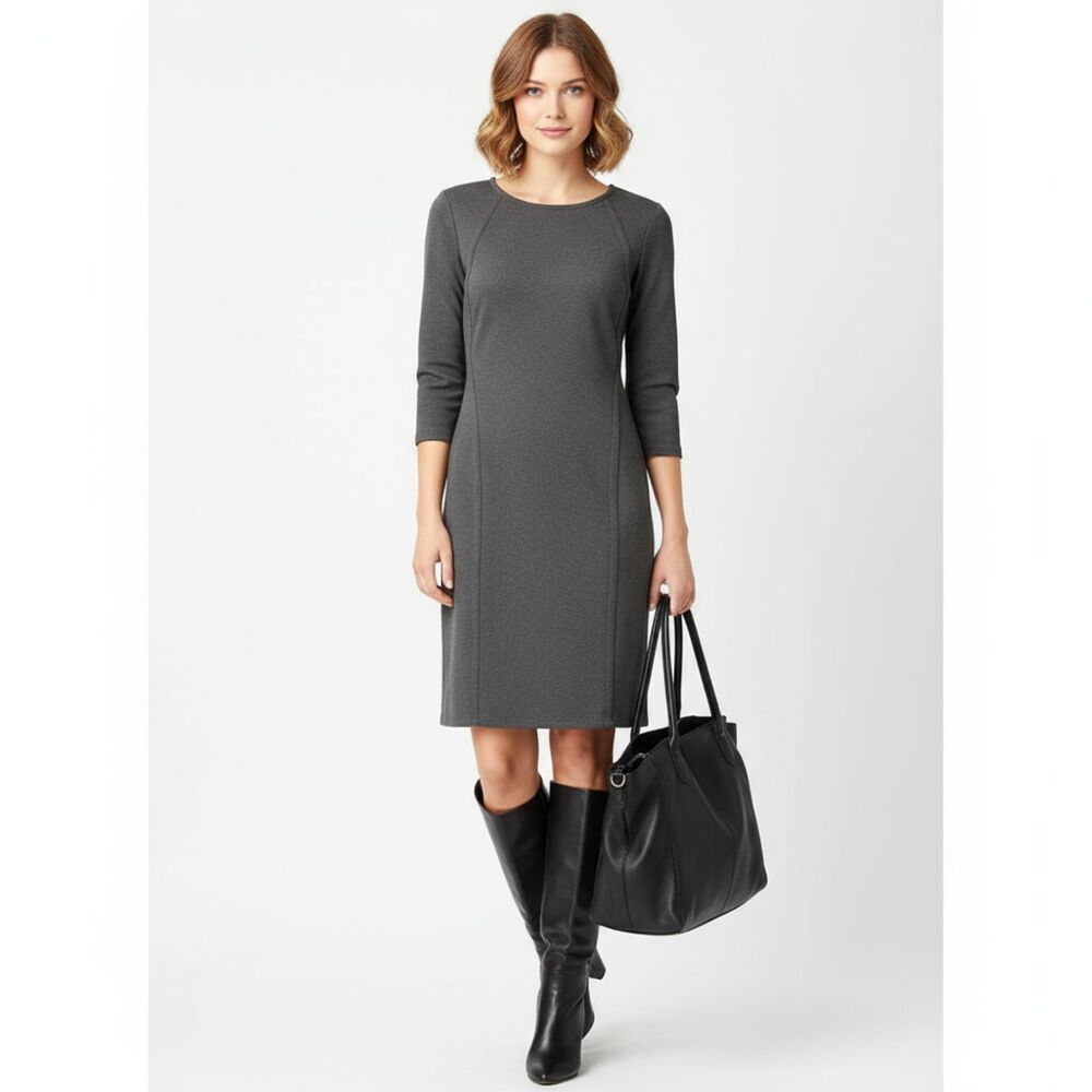 Armani Exchange Gray 3/3 Sleeve Body Con Structured Dress S